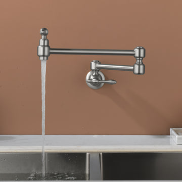 Brushed Nickel Wall Mounted Double Handle Pot Filler 1.8 GPM with Ceramic Cartridge and Mounting Hardware