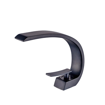 Single Hole Single Handle Bathroom Faucet Matte Black Curved Spout Lead Free Solid Brass Durable Easy to Install