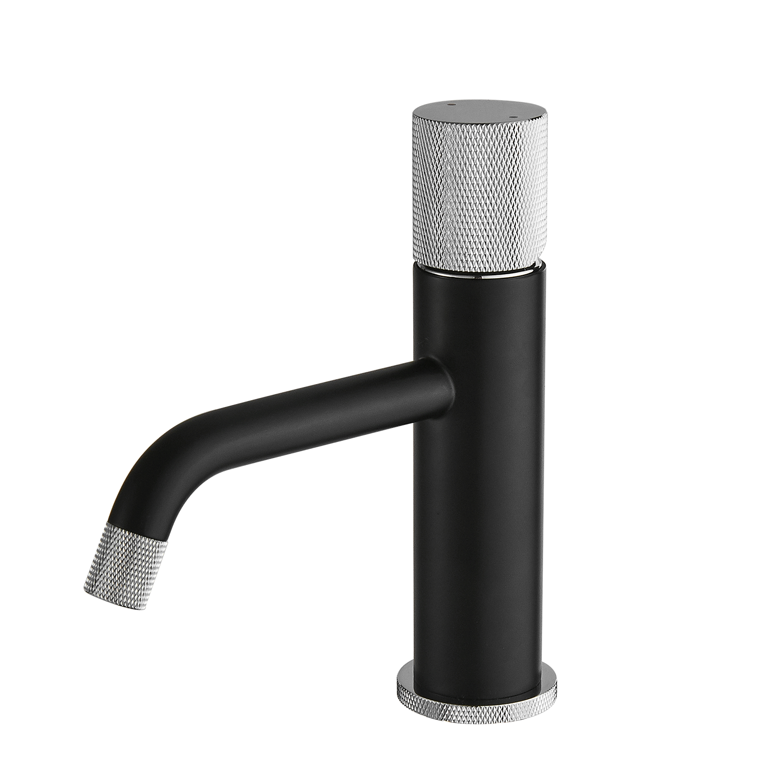 Single Hole Single Handle Bathroom Faucet Matte Black and Silver with Water Supply Lines Modern Durable Vessel Sink Faucet
