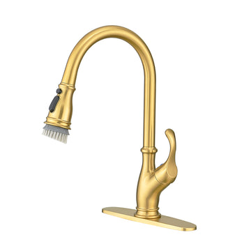 3 Function Single Handle No Sensor Pull Down Sprayer Kitchen Faucet Brushed Gold