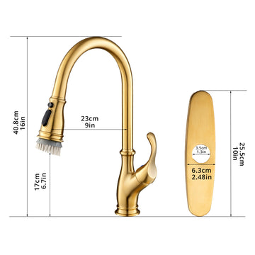 3 Function Single Handle No Sensor Pull Down Sprayer Kitchen Faucet Brushed Gold