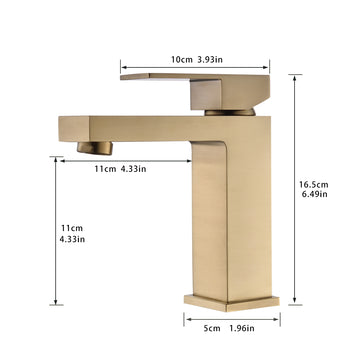Single Handle Single Hole Short Bathroom Faucet Brushed Gold with Supply Lines Modern Durable Easy Install