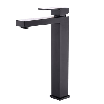 Single Hole Single Handle Tall Low Arc Waterfall Bathroom Faucet Matte Black with Supply Lines Modern Durable Easy Install