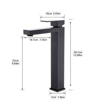 Single Hole Single Handle Tall Low Arc Waterfall Bathroom Faucet Matte Black with Supply Lines Modern Durable Easy Install