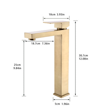 Single Handle Single Hole Tall Bathroom Faucet Brushed Gold with Supply Lines Modern Durable Easy Install