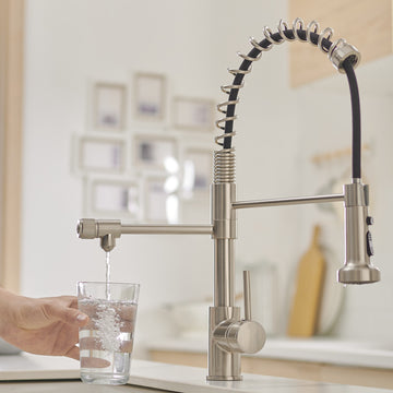 Brushed Nickel Single Handle No Sensor Pull Down Sprayer Kitchen Faucet with Pot Filler and Water Supply Hose