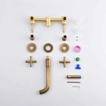 Double Handle Wall Mounted Faucet with Valve in Antique Bronze