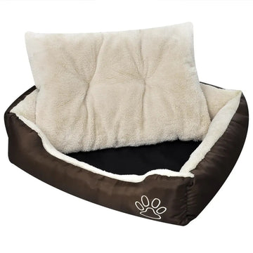 XXL Brown and Beige Rectangular Dog Bed with PU Coated Oxford and Faux Fur Durable Non-Slip Design