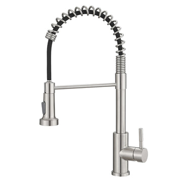 Brushed Nickel Single Handle Pull Down Sprayer Kitchen Faucet 1.8 GPM Stainless Steel with Water Supply Hoses