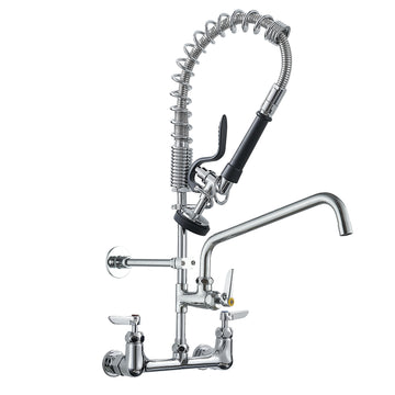 Chrome Commercial Gooseneck 2 Spray Patterns Double Handle Wall Mount Brass Kitchen Faucet with Pot Filler