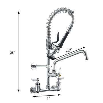 Chrome Commercial Gooseneck 2 Spray Patterns Double Handle Wall Mount Brass Kitchen Faucet with Pot Filler