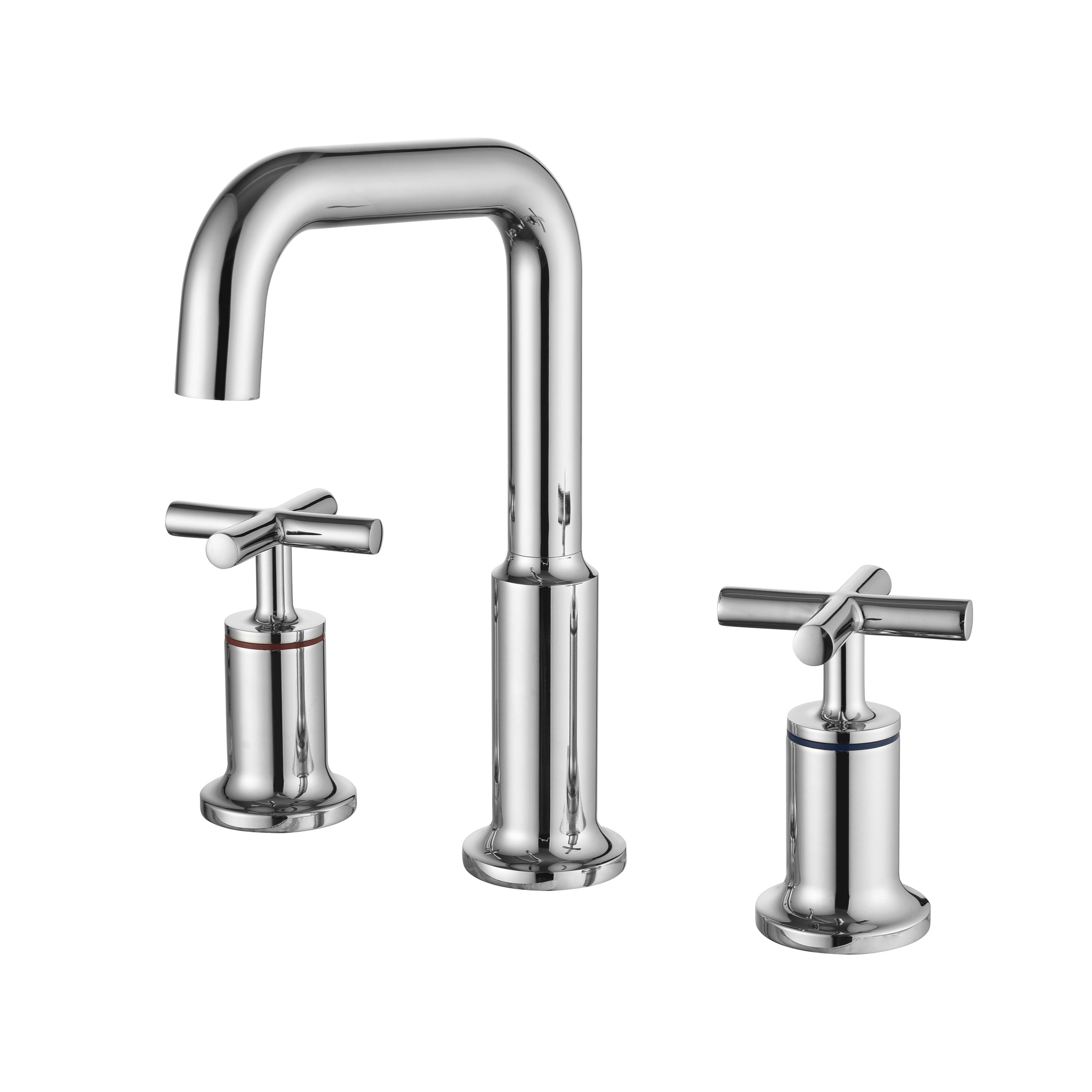 Brass 8 Inch Widespread Double Handle Bathroom Faucet with Water Supply Hoses and Quick Connected Hose in Chrome