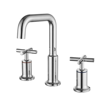 Brass 8 Inch Widespread Double Handle Bathroom Faucet with Water Supply Hoses and Quick Connected Hose in Chrome