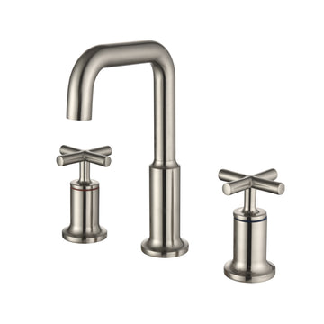 Brass 8 Inch Widespread Double Handle Bathroom Faucet with Water Supply Hoses and Quick Connected Hose in Brushed Nickel
