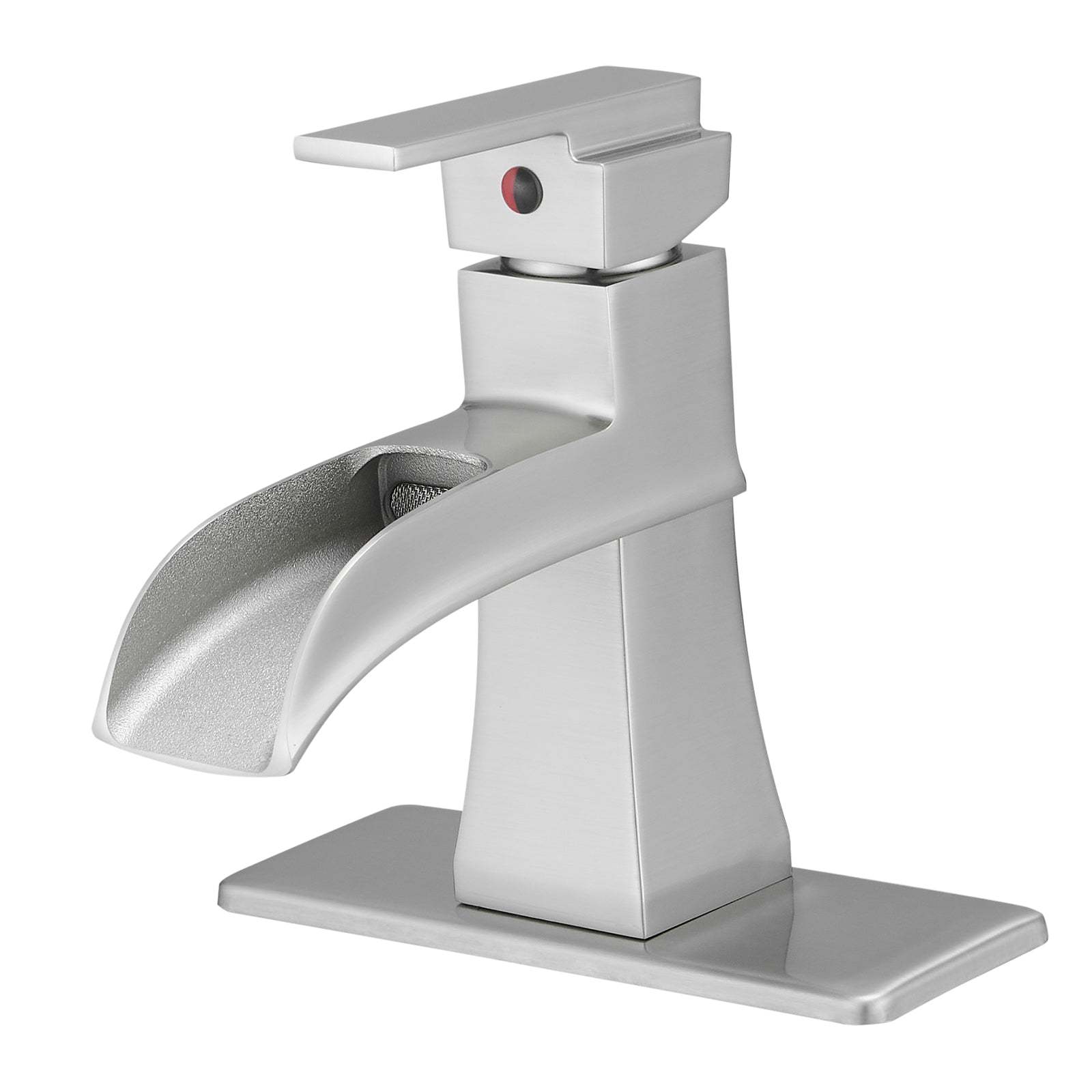Single Handle Single Hole Bathroom Faucet Deck Plate Included Pop Up Drain and Water Supply Hoses in Brushed Nickel