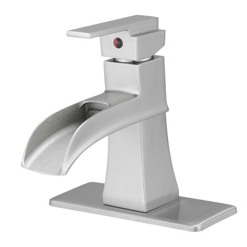 Single Handle Single Hole Bathroom Faucet Deck Plate Included Pop Up Drain and Water Supply Hoses in Brushed Nickel