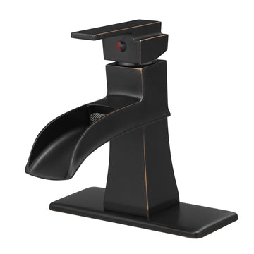 Single Handle Single Hole Bathroom Faucet Oil Rubbed Bronze with Deck Plate Pop Up Drain and Water Supply Hoses