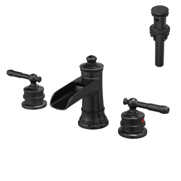 Classic 8 Inch Widespread Double Handle Brass Bathroom Faucet with Pop Up Drain and Water Supply Hoses in Oil Rubbed Bronze