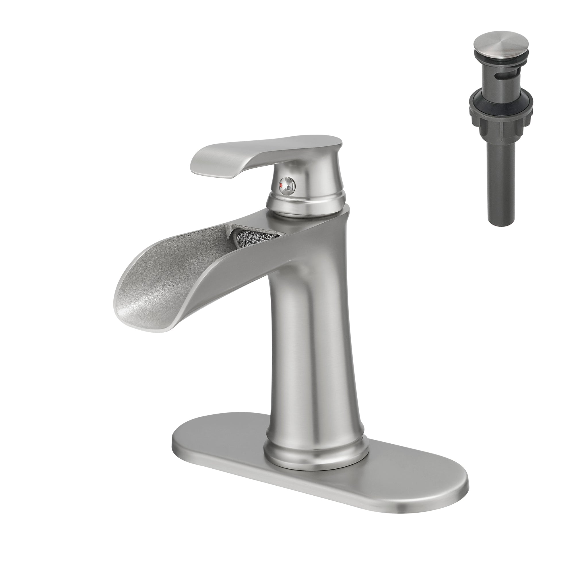 Single Handle Single Hole Bathroom Faucet Brushed Nickel with Deck Plate Pop Up Drain and Water Supply Hoses
