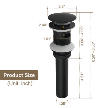 2.6 in W x 8.66 in H Pop-Up Drain Matte Black