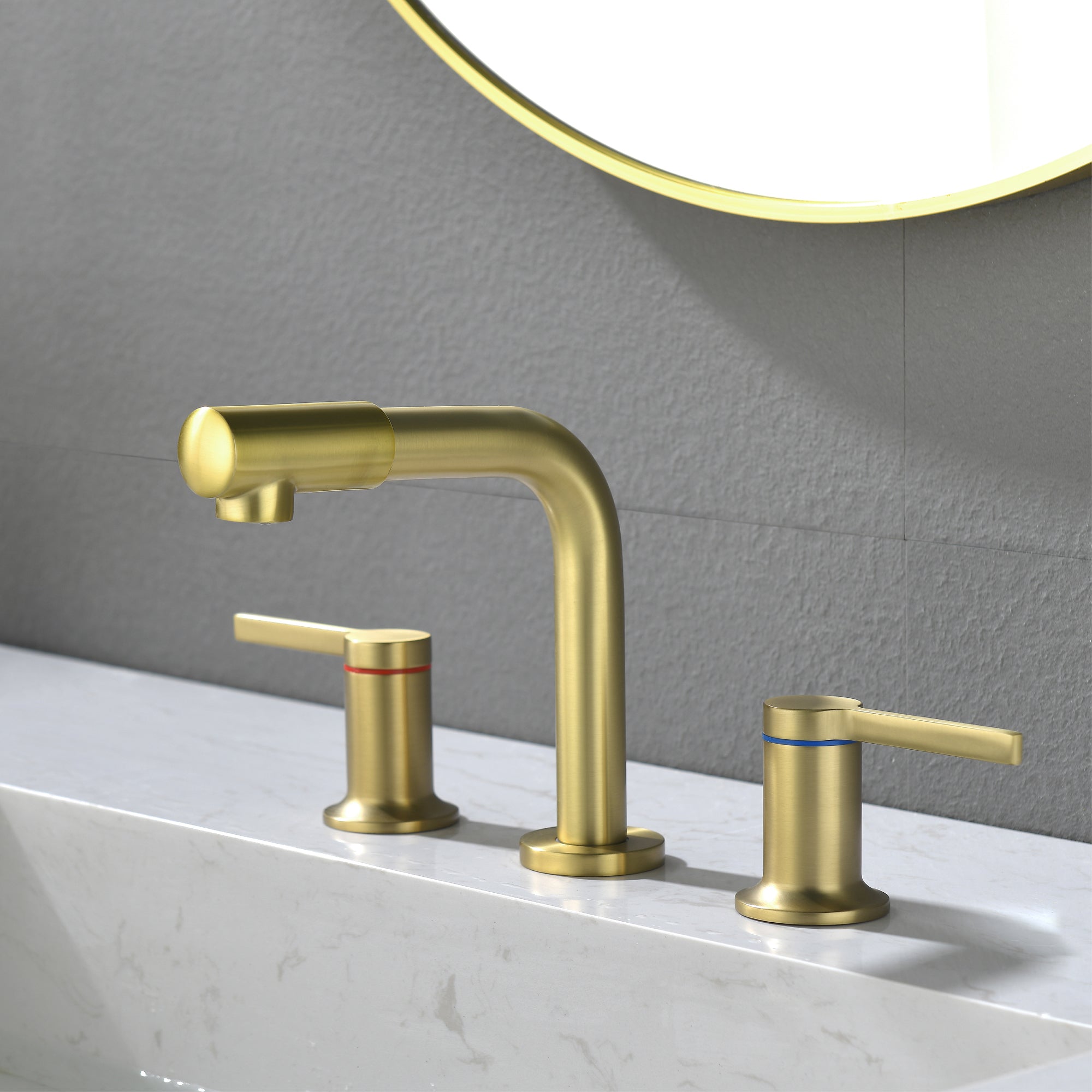 8 in Widespread Double Handle 360 Degree Swivel Spout Bathroom Faucet with Quick Connect Hose in Brushed Gold