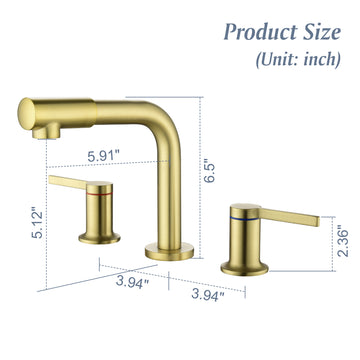 8 in Widespread Double Handle 360 Degree Swivel Spout Bathroom Faucet with Quick Connect Hose in Brushed Gold