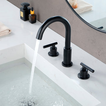 8 in Widespread Double Handle 1.2 GPM Bathroom Faucet with Quick Connect Hose and Pop Up Drain in Matte Black