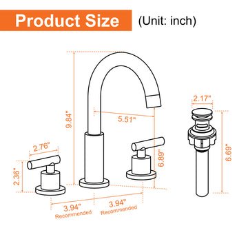 8 in Widespread Double Handle 1.2 GPM Bathroom Faucet with Quick Connect Hose and Pop Up Drain in Matte Black