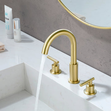 8 in Widespread Double Handle 1.2 GPM Bathroom Faucet with Quick Connect Hose and Pop Up Drain in Brushed Gold