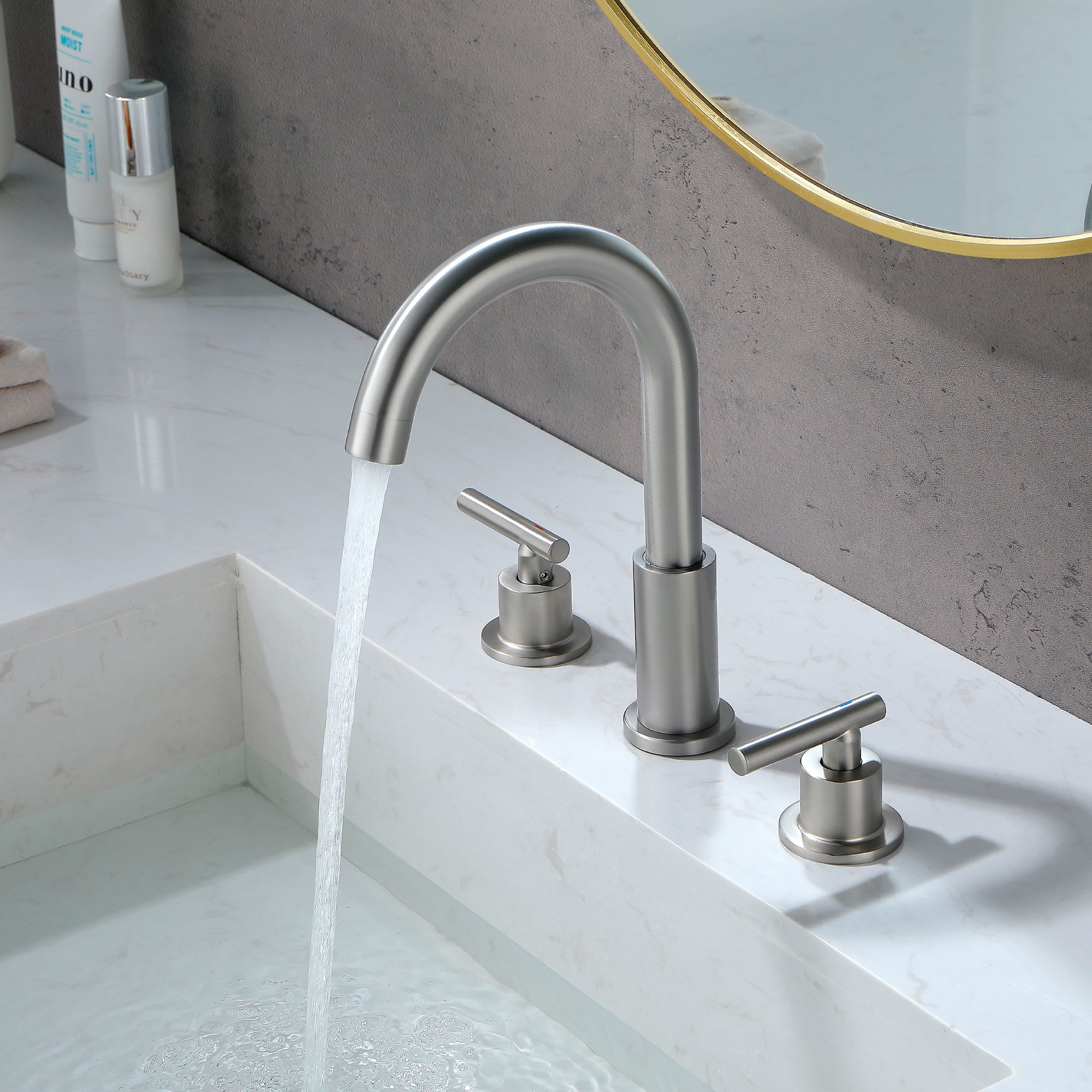 8 in Widespread Double Handle 1.2 GPM Bathroom Faucet with Quick Connect Hose and Pop Up Drain in Brushed Nickel