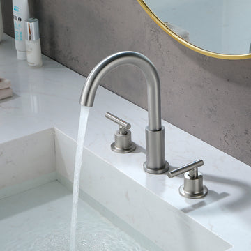 8 in Widespread Double Handle 1.2 GPM Bathroom Faucet with Quick Connect Hose and Pop Up Drain in Brushed Nickel