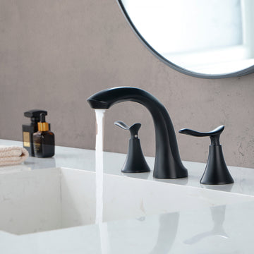 8 in Widespread Double Handle 1.2 GPM Bathroom Faucet with Quick Connect Hose and Pop Up Drain in Matte Black