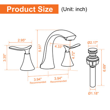 8 in Widespread Double Handle 1.2 GPM Bathroom Faucet with Quick Connect Hose and Pop Up Drain in Matte Black