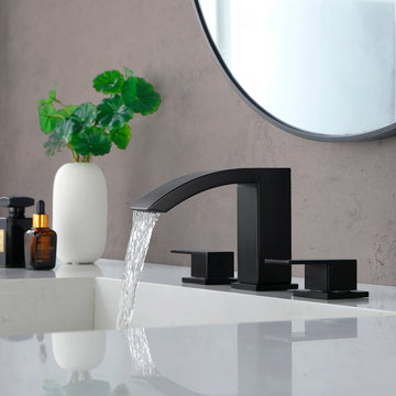 8 in Widespread Double Handle 1.2 GPM Bathroom Faucet with Quick Connect Hose and Pop Up Drain in Matte Black