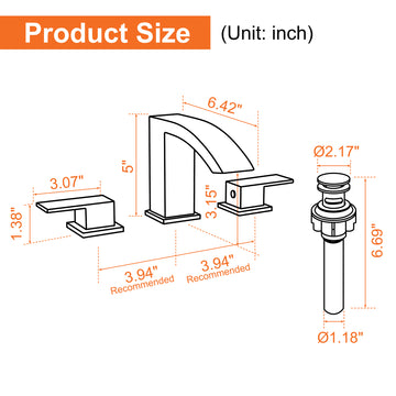 8 in Widespread Double Handle 1.2 GPM Bathroom Faucet with Quick Connect Hose and Pop Up Drain in Matte Black