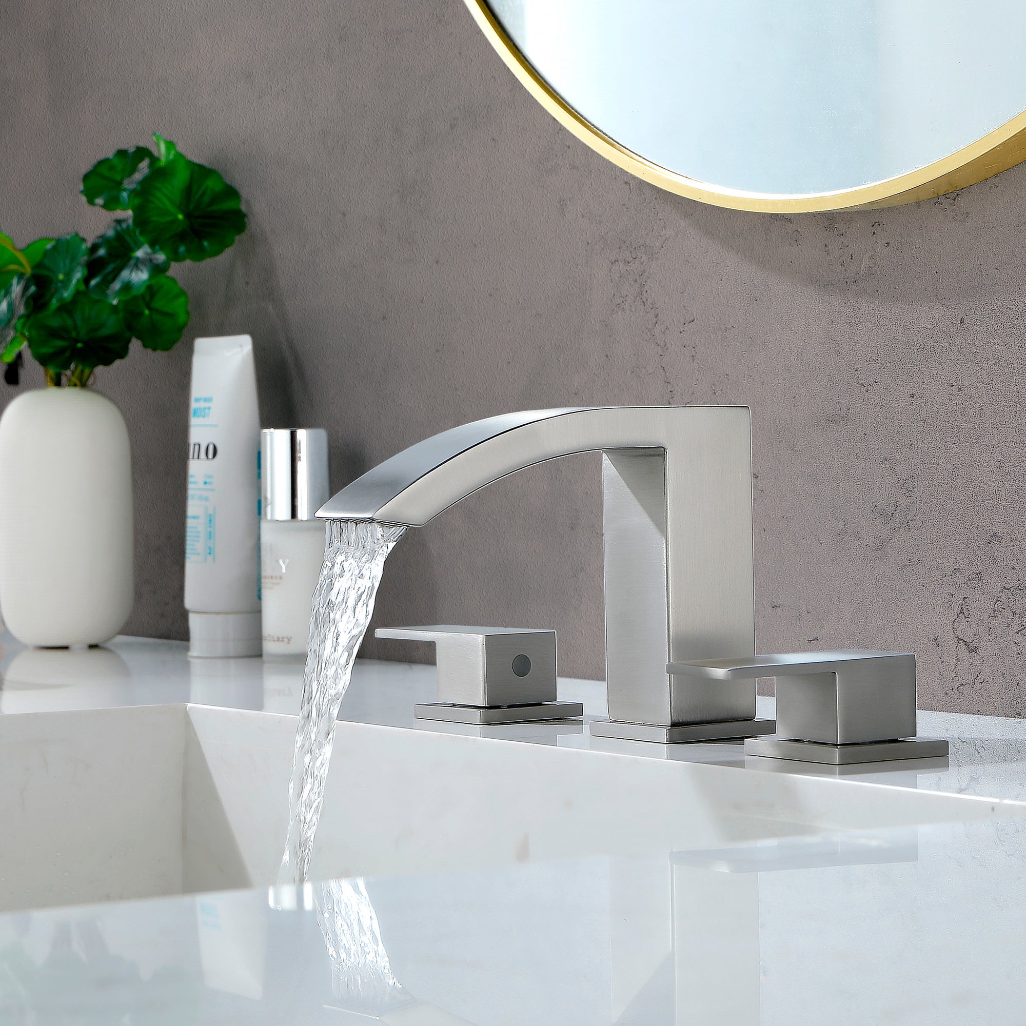 8 in Widespread Double Handle 1.2 GPM Bathroom Faucet with Quick Connect Hose and Pop Up Drain in Brushed Nickel