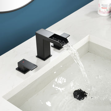 Black Faucet SUS304 Waterfall Spout cUPC Quick Connect Dual Handle Pop Up Drain