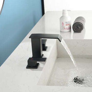 Black Faucet SUS304 Waterfall Spout cUPC Quick Connect Dual Handle Pop Up Drain