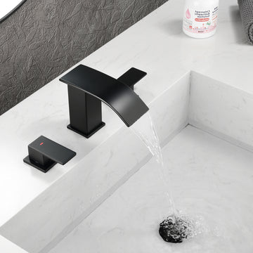 Black Faucet SUS304 Waterfall Spout cUPC Quick Connect Dual Handle Pop Up Drain