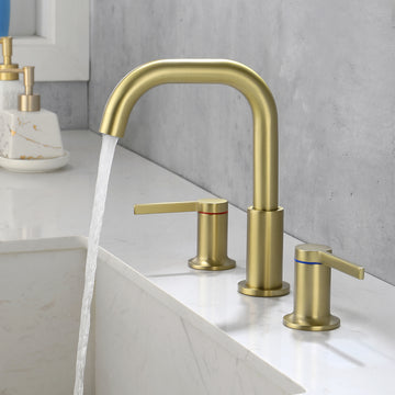 8 in Widespread Double Handle 1.2 GPM Bathroom Faucet with Quick Connect Hose and Water Supply Hose in Brushed Gold
