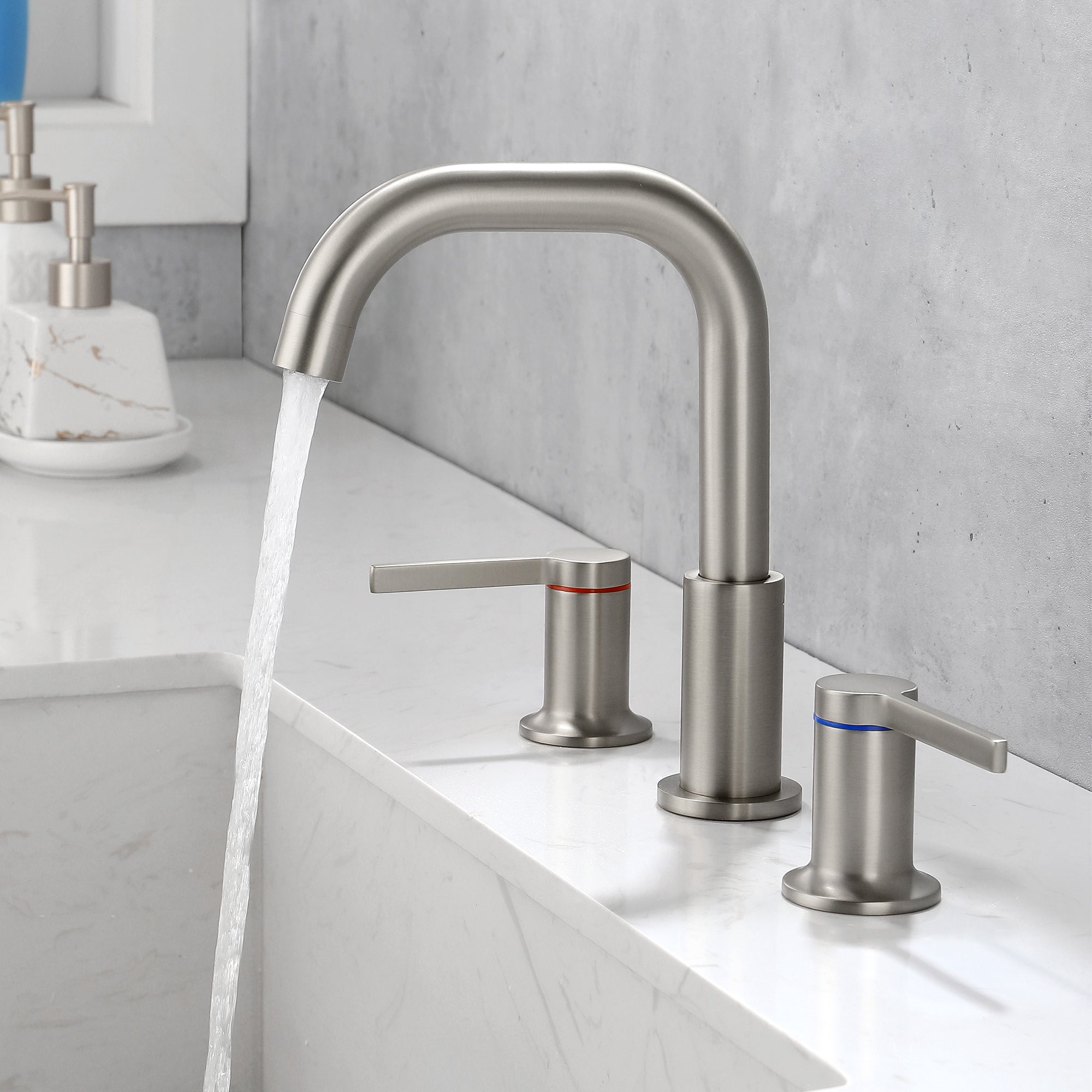 8 in Widespread Double Handle 1.2 GPM Bathroom Faucet with Quick Connect Hose and Water Supply Hose in Brushed Nickel