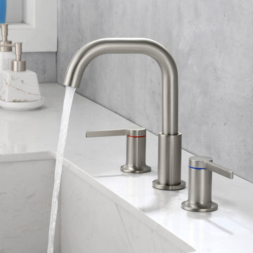8 in Widespread Double Handle 1.2 GPM Bathroom Faucet with Quick Connect Hose and Water Supply Hose in Brushed Nickel