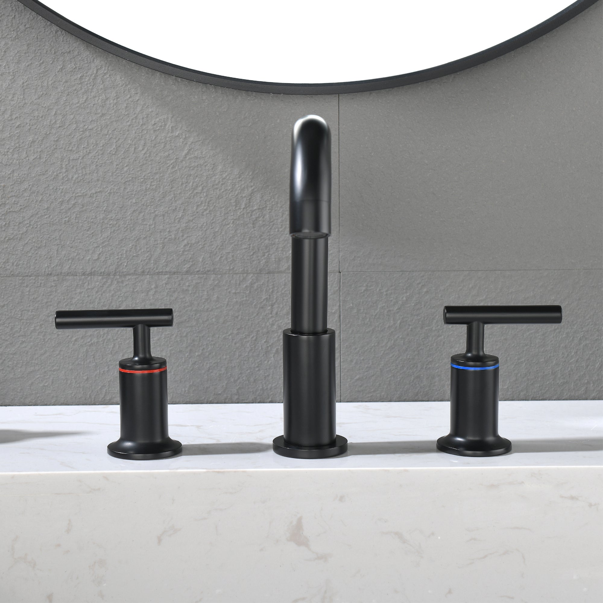 8 in Widespread Double Handle 1.2 GPM Bathroom Faucet with Quick Connect Hose and Water Supply Hose in Matte Black