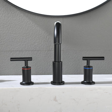8 in Widespread Double Handle 1.2 GPM Bathroom Faucet with Quick Connect Hose and Water Supply Hose in Matte Black