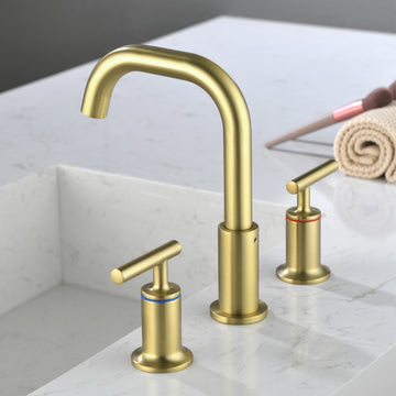 8 in Widespread Double Handle 1.2 GPM Bathroom Faucet with Quick Connect Hose and Water Supply Hose in Brushed Gold