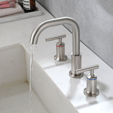 8 in Widespread Double Handle 1.2 GPM Bathroom Faucet with Quick Connect Hose and Water Supply Hose in Brushed Nickel