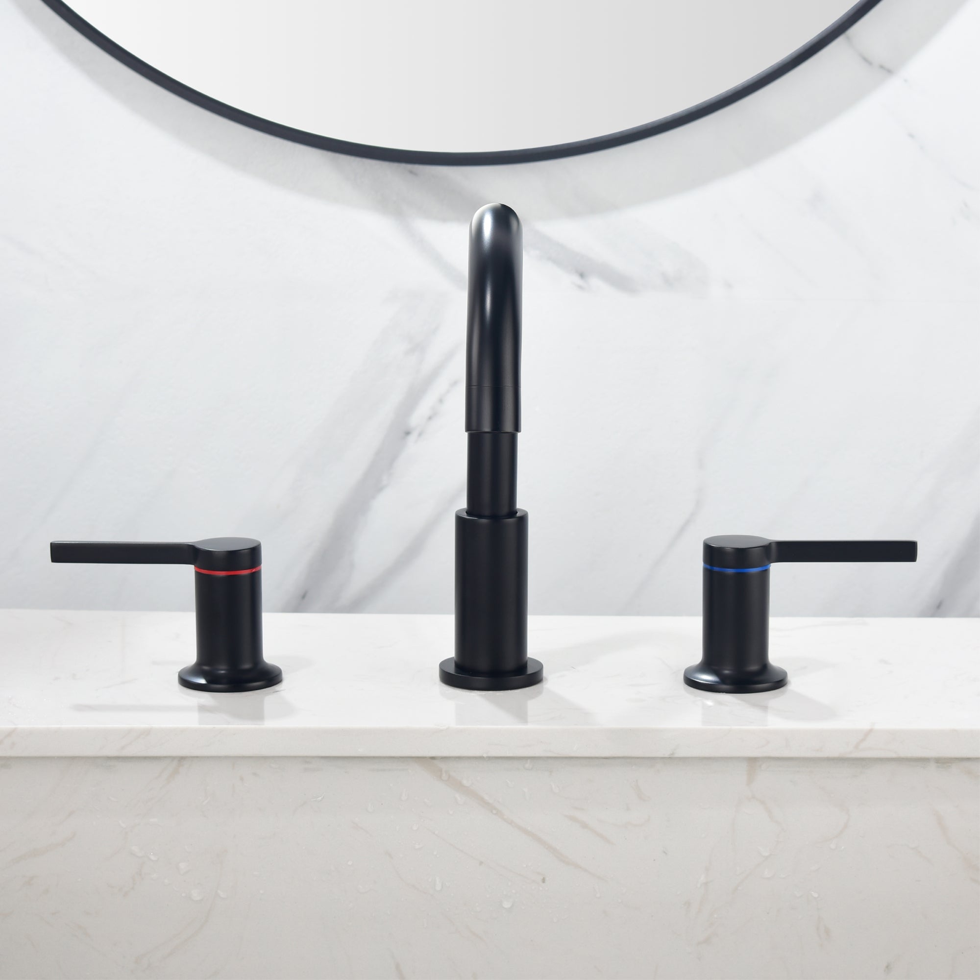 8 in Widespread Double Handle 1.2 GPM Bathroom Faucet with Quick Connect Hose and Water Supply Hose in Matte Black