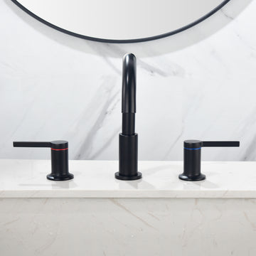 8 in Widespread Double Handle 1.2 GPM Bathroom Faucet with Quick Connect Hose and Water Supply Hose in Matte Black