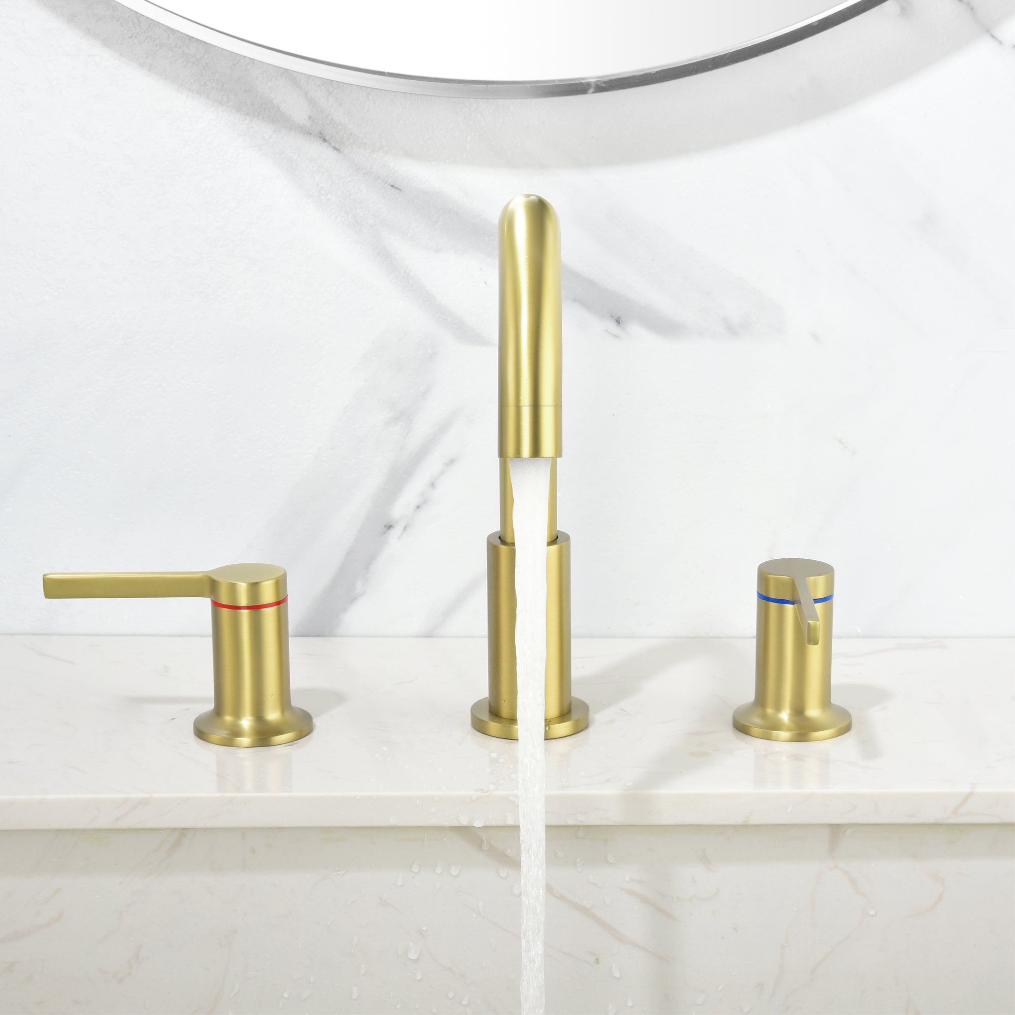 8 in Widespread Double Handle 1.2 GPM Bathroom Faucet with Quick Connect Hose and Water Supply Hose in Brushed Gold