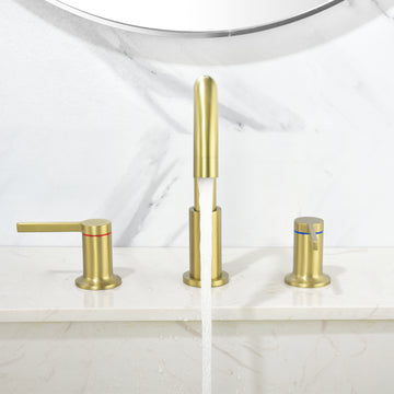 8 in Widespread Double Handle 1.2 GPM Bathroom Faucet with Quick Connect Hose and Water Supply Hose in Brushed Gold